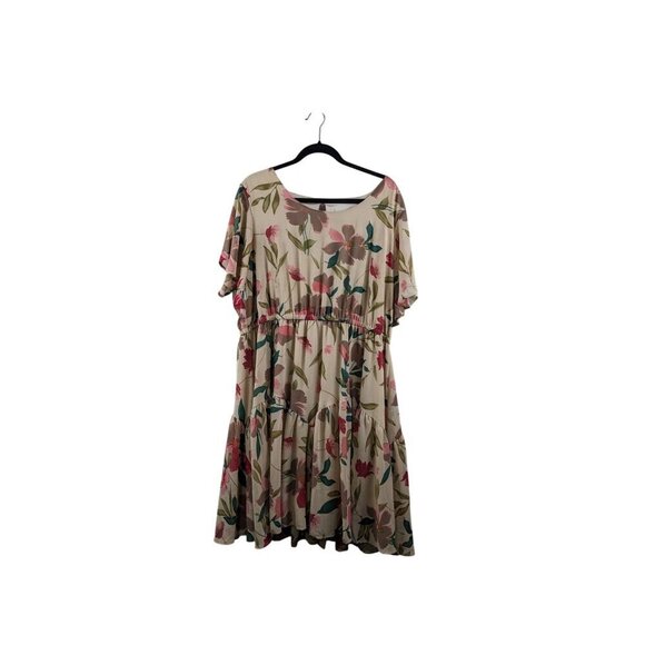 Floral Midi Dress With Elastic Waist Short Sleeves & Back Button Closure Size 18 - Picture 1 of 6